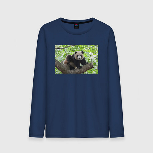 Мужской лонгслив Медведь панда на дереве / Тёмно-синий – фото 1