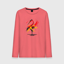 Лонгслив хлопковый мужской Аист - абстрактный силуэт птицы, цвет: коралловый