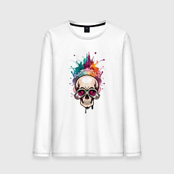 Лонгслив хлопковый мужской Гламурный череп, цвет: белый