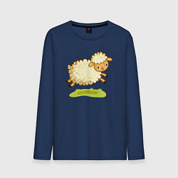 Лонгслив хлопковый мужской Весёлая овечка, цвет: тёмно-синий