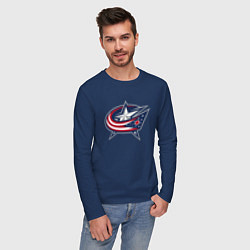 Лонгслив хлопковый мужской Columbus blue jackets - hockey team - emblem, цвет: тёмно-синий — фото 2