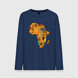 Лонгслив хлопковый мужской Красочная Африка, цвет: тёмно-синий