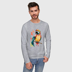 Лонгслив хлопковый мужской Попугай в брызгах краски, цвет: меланж — фото 2