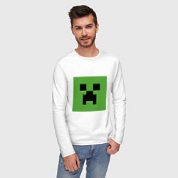 Лонгслив хлопковый мужской Minecraft creeper face, цвет: белый — фото 2