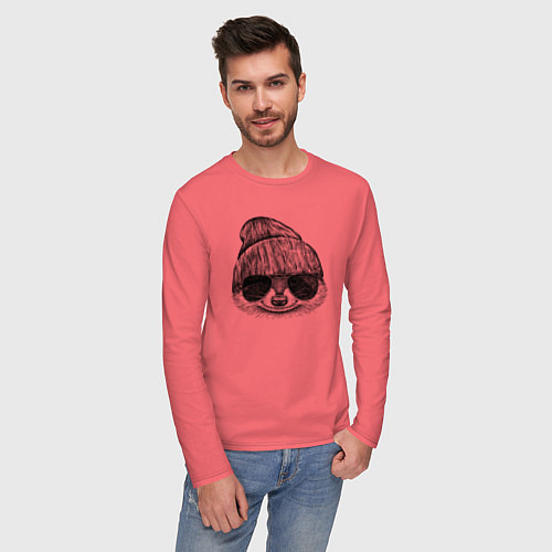 Мужской лонгслив Енот стильный / Коралловый – фото 3
