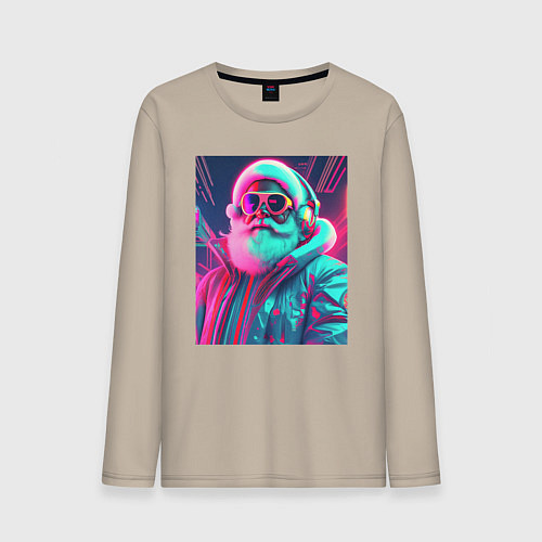 Мужской лонгслив Модный Санта в неоновом свете / Миндальный – фото 1