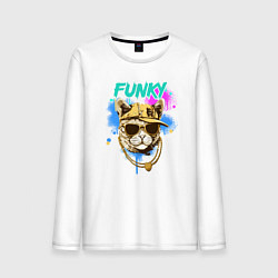 Лонгслив хлопковый мужской Кот рэпер: funky - AI art, цвет: белый