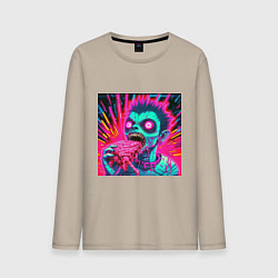 Лонгслив хлопковый мужской Бешеный зомби с большими глазами, цвет: миндальный