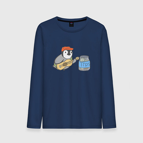 Мужской лонгслив Воробей гитарист собирает донаты / Тёмно-синий – фото 1