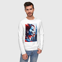 Лонгслив хлопковый мужской Девушка и Нью-Йорк - двойная экспозиция, цвет: белый — фото 2