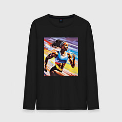 Лонгслив хлопковый мужской Девушка спринтер, цвет: черный
