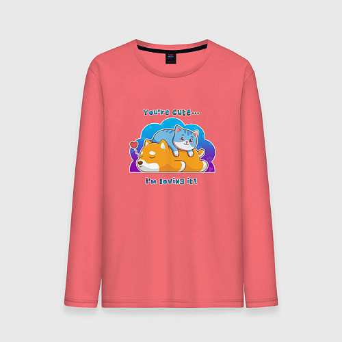 Мужской лонгслив Как кошка с собакой / Коралловый – фото 1