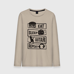 Лонгслив хлопковый мужской Eat sleep guitar repeat, цвет: миндальный