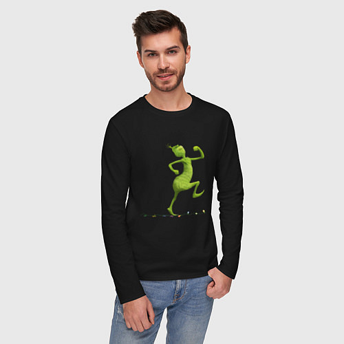 Мужской лонгслив Веселый Гринч похититель Рождества / Черный – фото 3