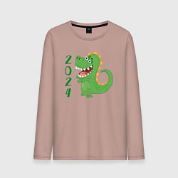 Лонгслив хлопковый мужской Дракон зеленый 2024, цвет: пыльно-розовый