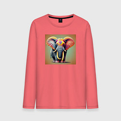 Лонгслив хлопковый мужской Слон красочный стиль, цвет: коралловый