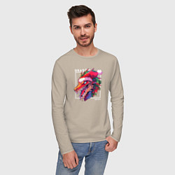 Лонгслив хлопковый мужской Angry Christmas dragon, цвет: миндальный — фото 2