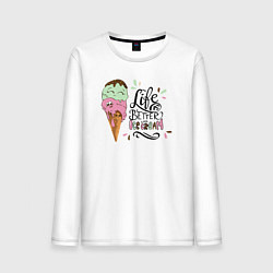 Лонгслив хлопковый мужской Life is better with ice cream, цвет: белый