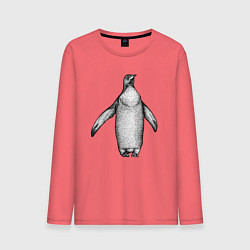 Лонгслив хлопковый мужской Пингвин штрихами, цвет: коралловый