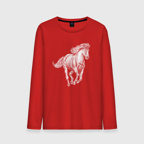 Мужской лонгслив Белая лошадь скачет / Красный – фото 1