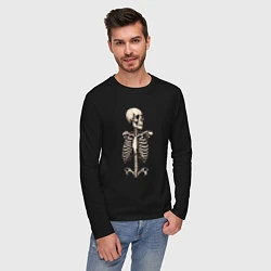 Лонгслив хлопковый мужской Улыбающийся скелет, цвет: черный — фото 2
