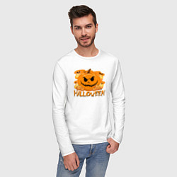 Лонгслив хлопковый мужской Orange holiday halloween, цвет: белый — фото 2