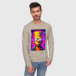 Лонгслив хлопковый мужской Портрет Барта Симпсона - киберпанк, цвет: миндальный — фото 2
