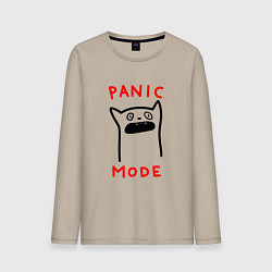 Лонгслив хлопковый мужской Panic mode - котик, цвет: миндальный