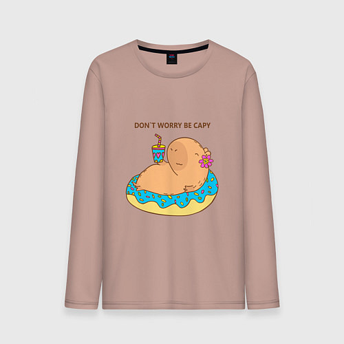Мужской лонгслив Капибара с пончиком dont worry be capy / Пыльно-розовый – фото 1