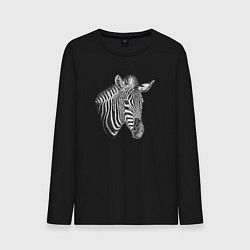 Лонгслив хлопковый мужской Гравюра голова зебры, цвет: черный