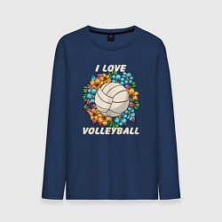 Лонгслив хлопковый мужской I love volleyball, цвет: тёмно-синий