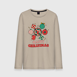 Лонгслив хлопковый мужской Happy Christmas, цвет: миндальный