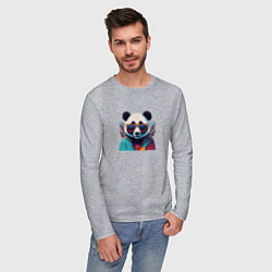 Лонгслив хлопковый мужской Модная панда в солнечных очках, цвет: меланж — фото 2