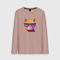 Лонгслив хлопковый мужской Кот в стильных очках, цвет: пыльно-розовый