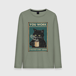 Лонгслив хлопковый мужской Суровый кот начальник, цвет: авокадо