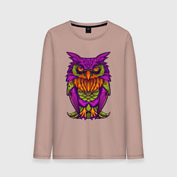Лонгслив хлопковый мужской Purple owl, цвет: пыльно-розовый