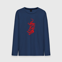 Лонгслив хлопковый мужской Японский красный дракон, цвет: тёмно-синий