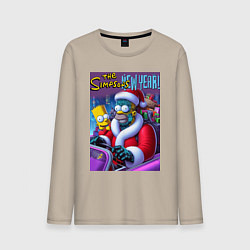 Лонгслив хлопковый мужской Santa Simpsons New Year - ai art, цвет: миндальный