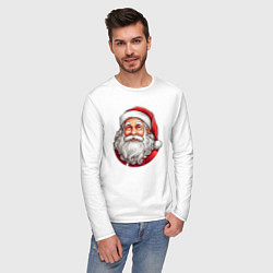 Лонгслив хлопковый мужской Санта клаус иллюстрация-стикер, цвет: белый — фото 2