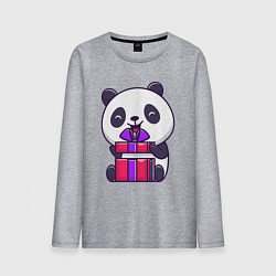 Лонгслив хлопковый мужской Панда с подарком, цвет: меланж