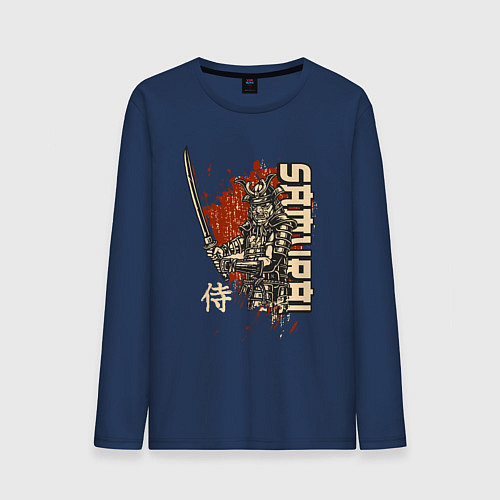 Мужской лонгслив Самурай японский воин / Тёмно-синий – фото 1