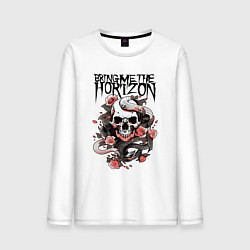 Лонгслив хлопковый мужской Bring Me the Horizon - A skull with roses, цвет: белый