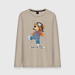 Лонгслив хлопковый мужской Плюшевый медвежонок летчик, цвет: миндальный