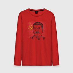 Лонгслив хлопковый мужской Сталин с флагом СССР, цвет: красный