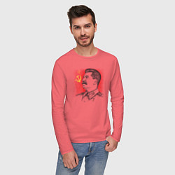 Лонгслив хлопковый мужской Профиль Сталина СССР, цвет: коралловый — фото 2