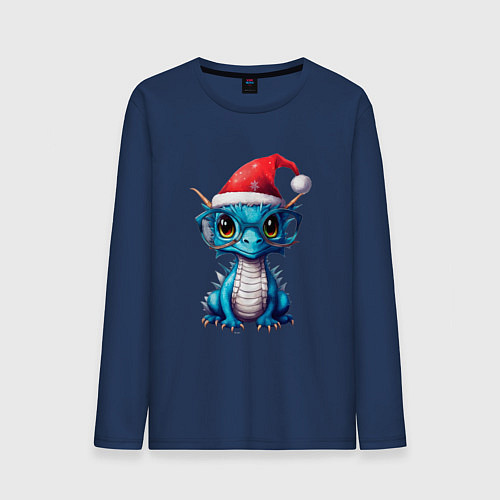 Мужской лонгслив Дракончик в очках / Тёмно-синий – фото 1