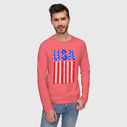 Лонгслив хлопковый мужской America flag, цвет: коралловый — фото 2