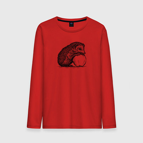 Мужской лонгслив Ежик и яблоко / Красный – фото 1