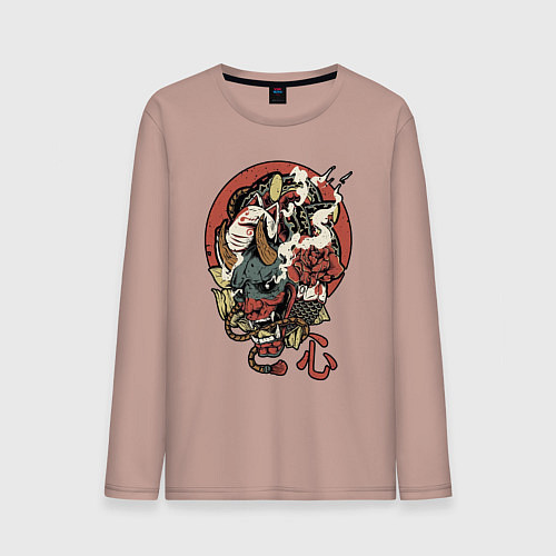 Мужской лонгслив Демон - маска / Пыльно-розовый – фото 1