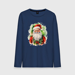 Лонгслив хлопковый мужской Бородатый Санта, цвет: тёмно-синий